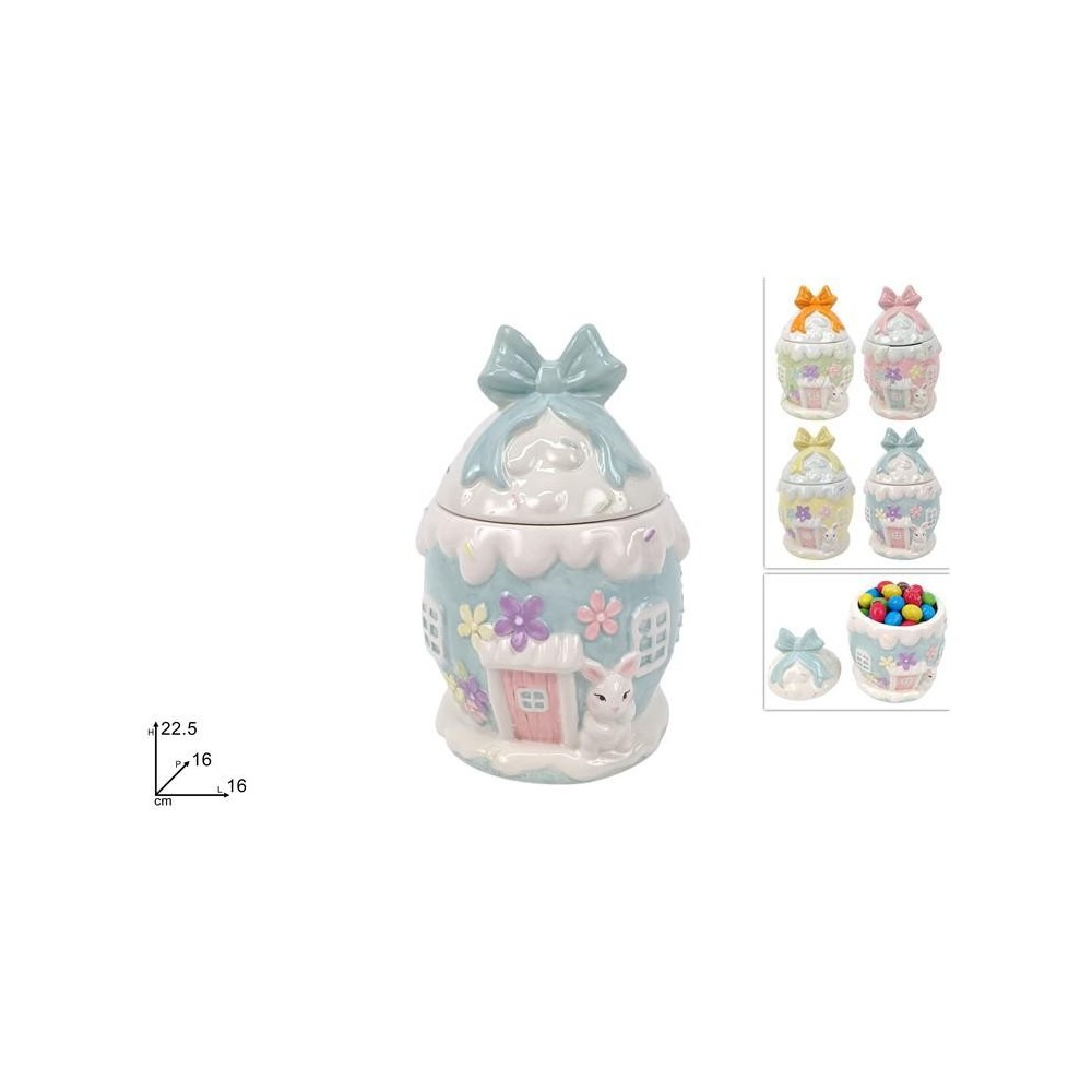 BARATTOLO UOVO CERAMICA CON SCENARIO PASQUALE 4 COLORI